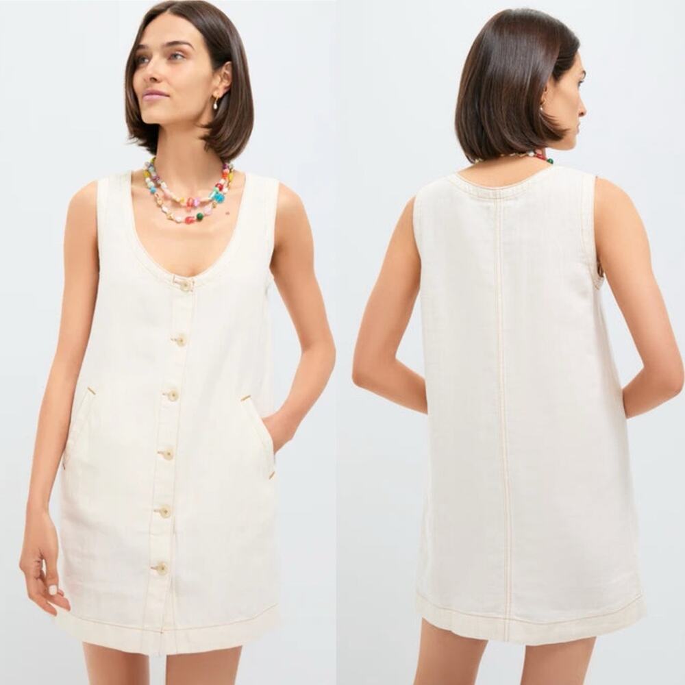 Faherty Linen Denim Malibu Mini Dress - Whitecliff Wash S - Picture 4 of 10